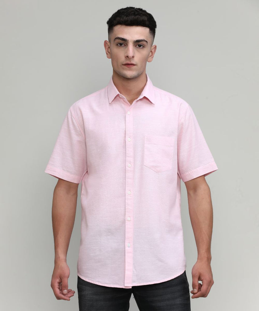 Baby Pink Slim Fit Premium Cotton Lycra Solid Shirt With Pocket