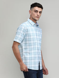 Sky Slim Fit Premuim Cotton Checks Shirt With Pocket-SS25
