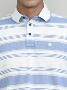 Summer Sky Pique Cotton Lycra Stripes Polo T-shirt