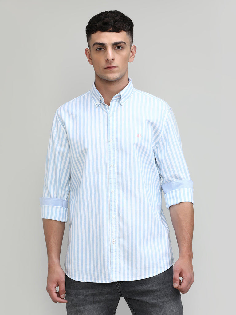 Sky Slim Fit Premium Cotton Lycra Stripe Shirt