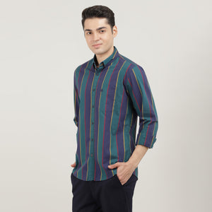 BOTTLE GREEN, FULL SLEEVES SHIRT, STRIPS-AW24