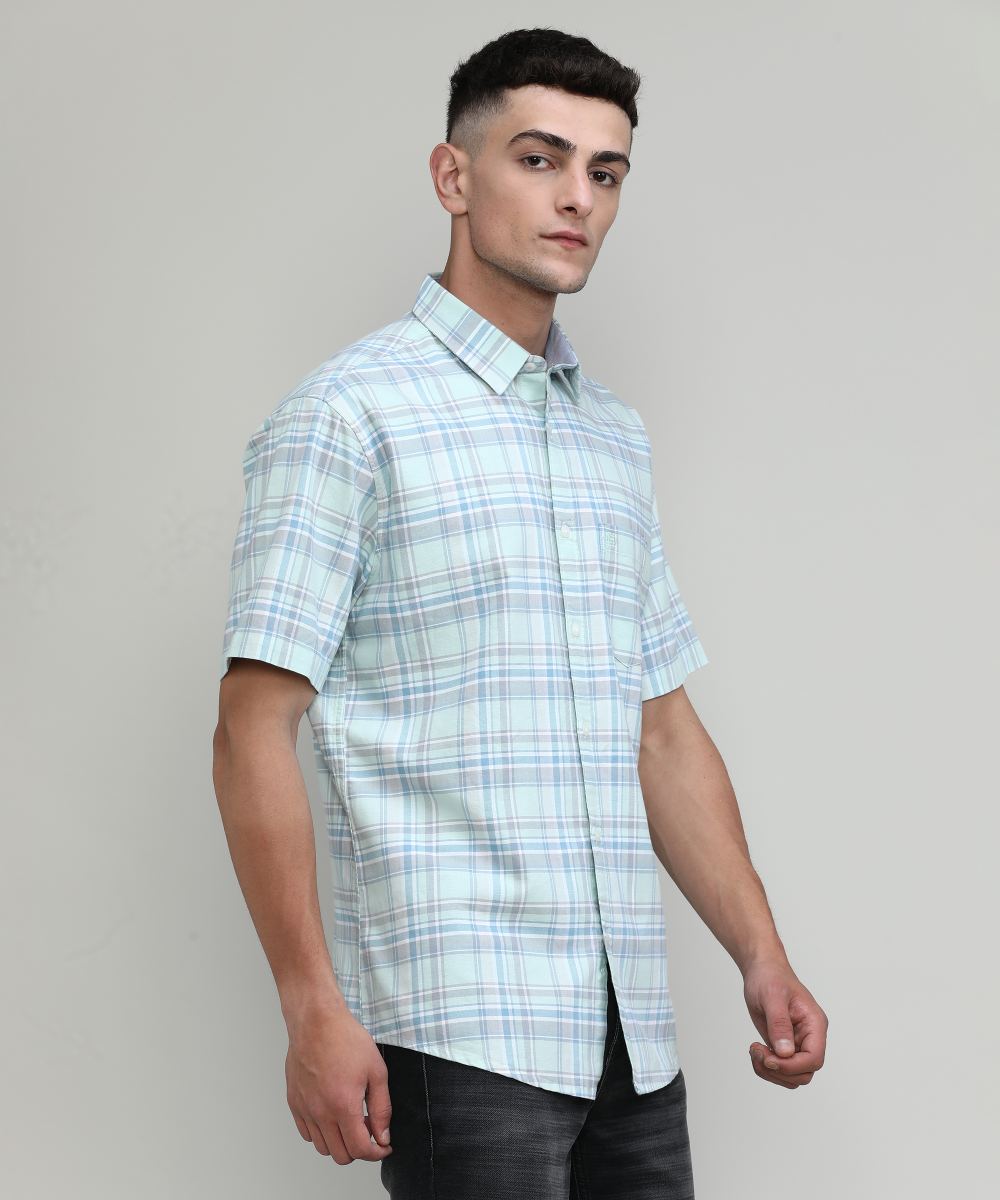 Pistachio Slim Fit Premuim Cotton Checks Shirt With Pocket-SS25