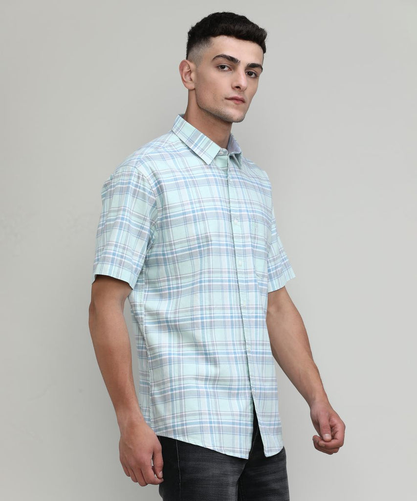 Pistachio Slim Fit Premuim Cotton Checks Shirt With Pocket