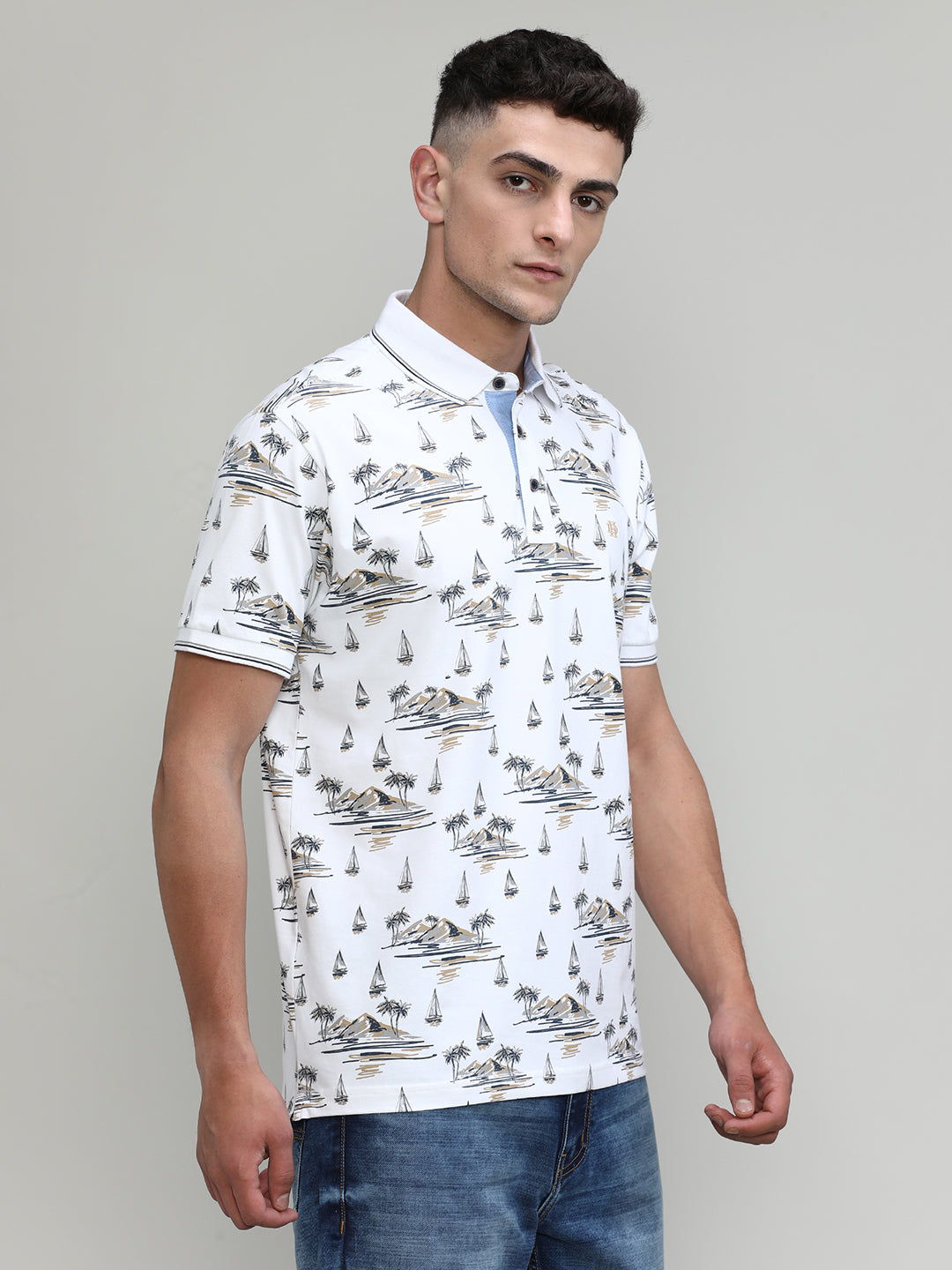 Sea Salt Jersey Cotton Lycra Printed Polo T-shirt