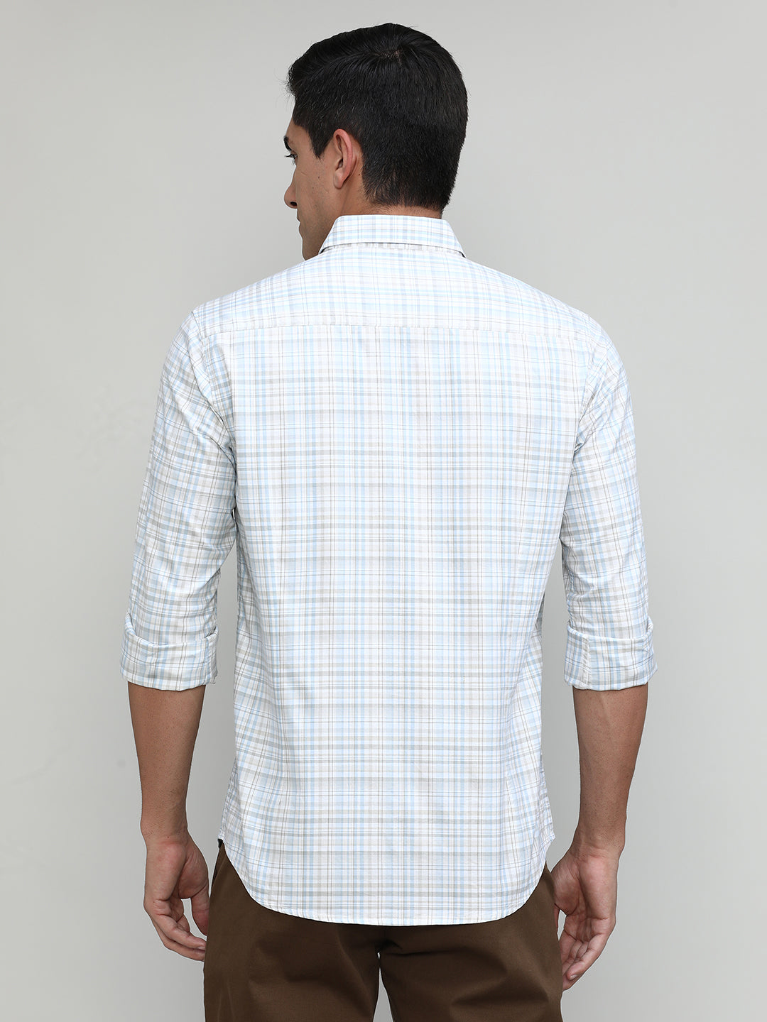 Sky Slim Fit Premuim Cotton Checks Shirt With Button Down Collar & Pocket
