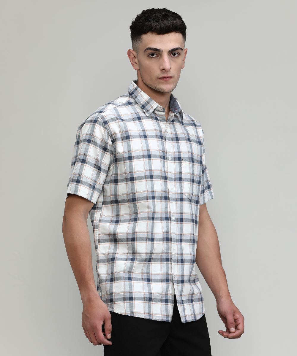 Beige Slim Fit Premuim Cotton Checks Shirt With Pocket-SS25