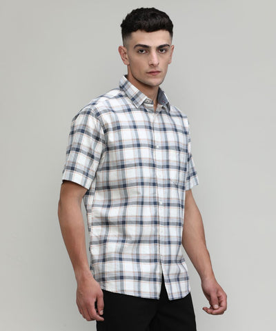 Beige Slim Fit Premuim Cotton Checks Shirt With Pocket