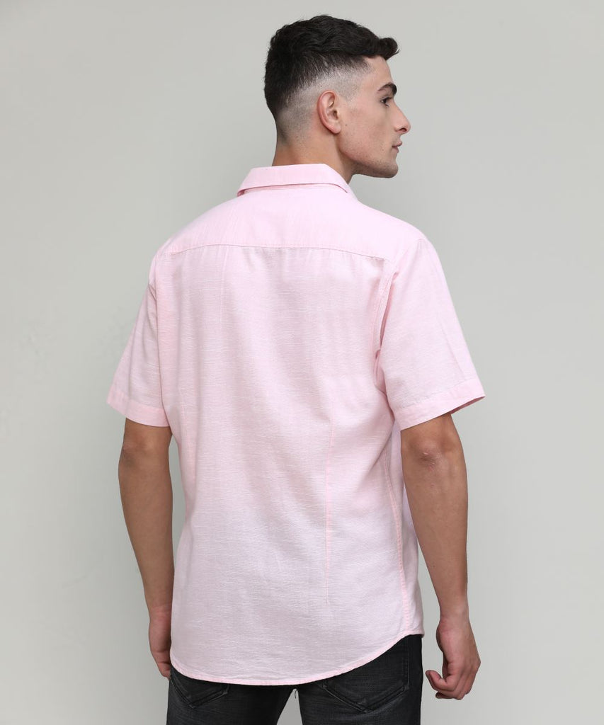 Baby Pink Slim Fit Premium Cotton Lycra Solid Shirt With Pocket