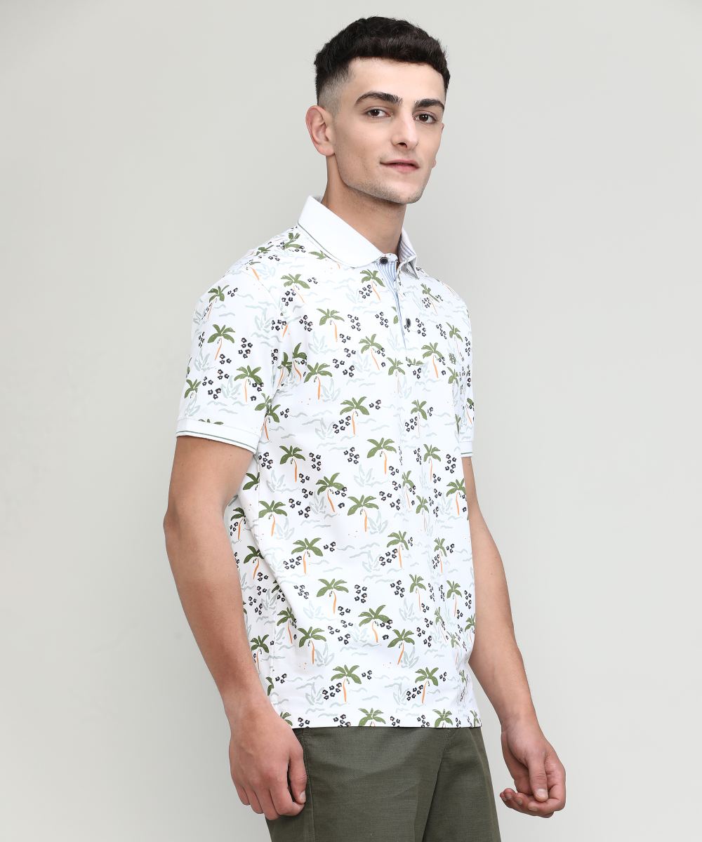 Palm Green Jersey Cotton Lycra Printed Polo T-shirt