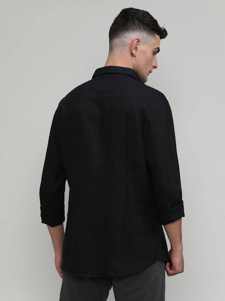 Black Slim Fit Premium Linen Solid Shirt