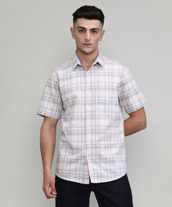 Peach Slim Fit Premuim Cotton Checks Shirt With Pocket-SS25