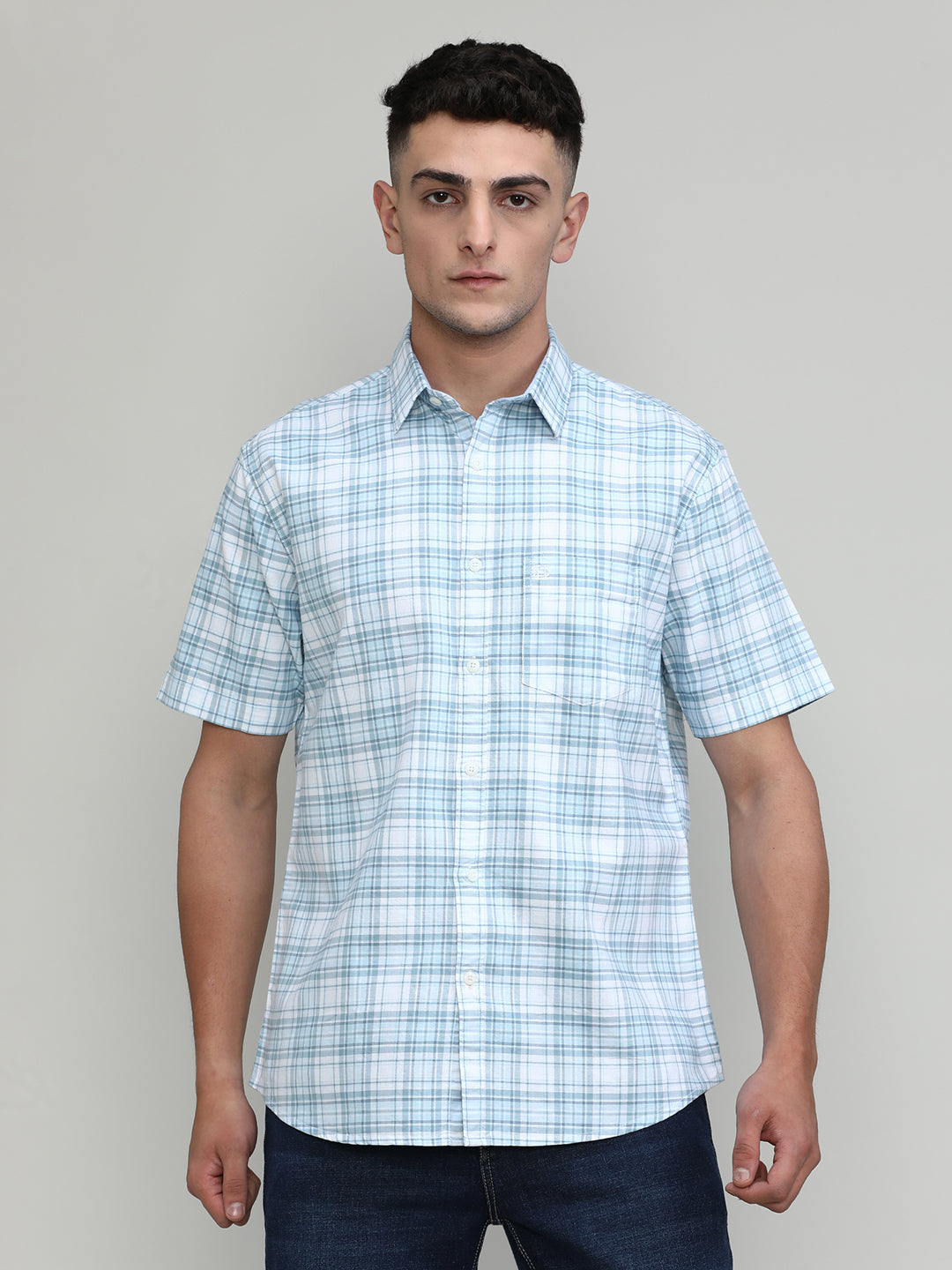 Sky Slim Fit Premuim Cotton Checks Shirt With Pocket