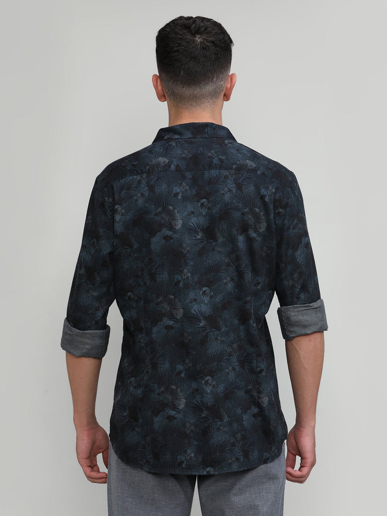 Black Slim Fit Premium Cotton Printed Shirt
