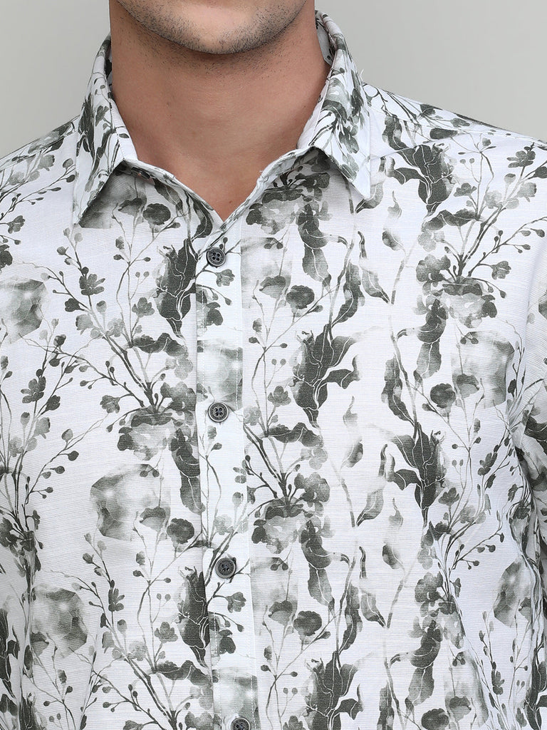 Green Slim Fit Premium Cotton Printed Shirt