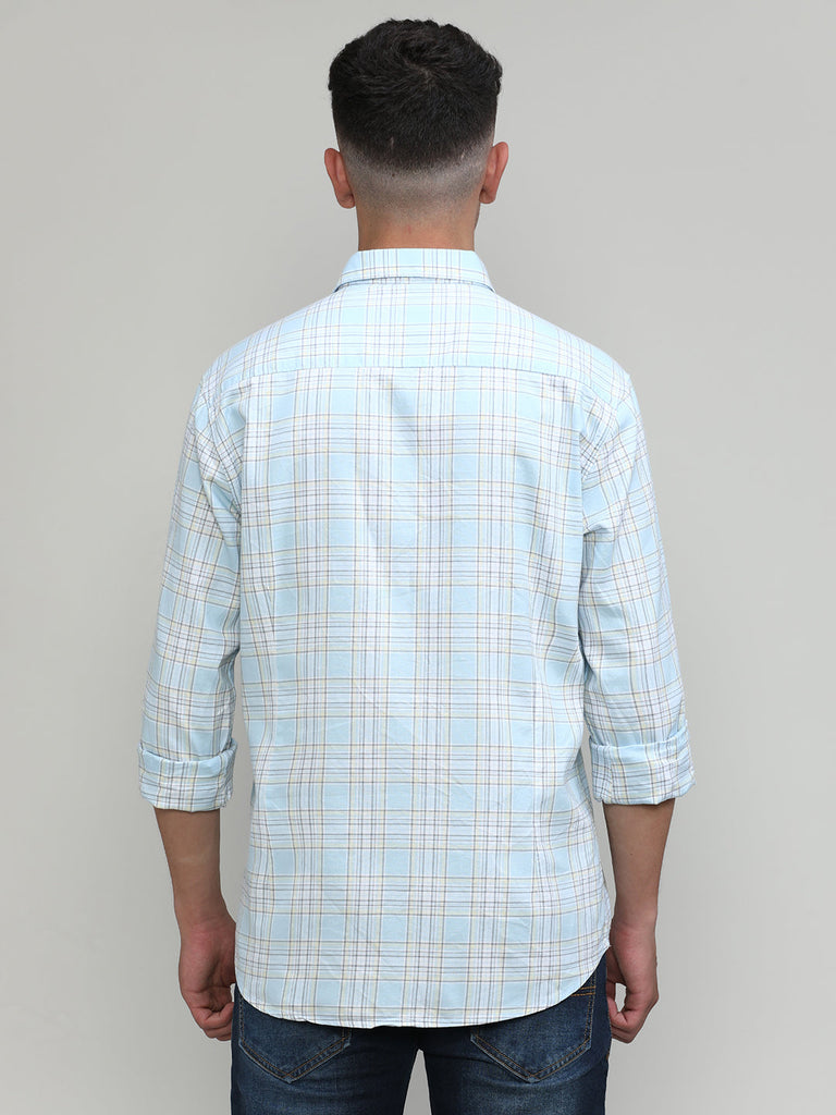Aqua Shade Slim Fit Premuim Cotton Checks Shirt With Regular Pocket