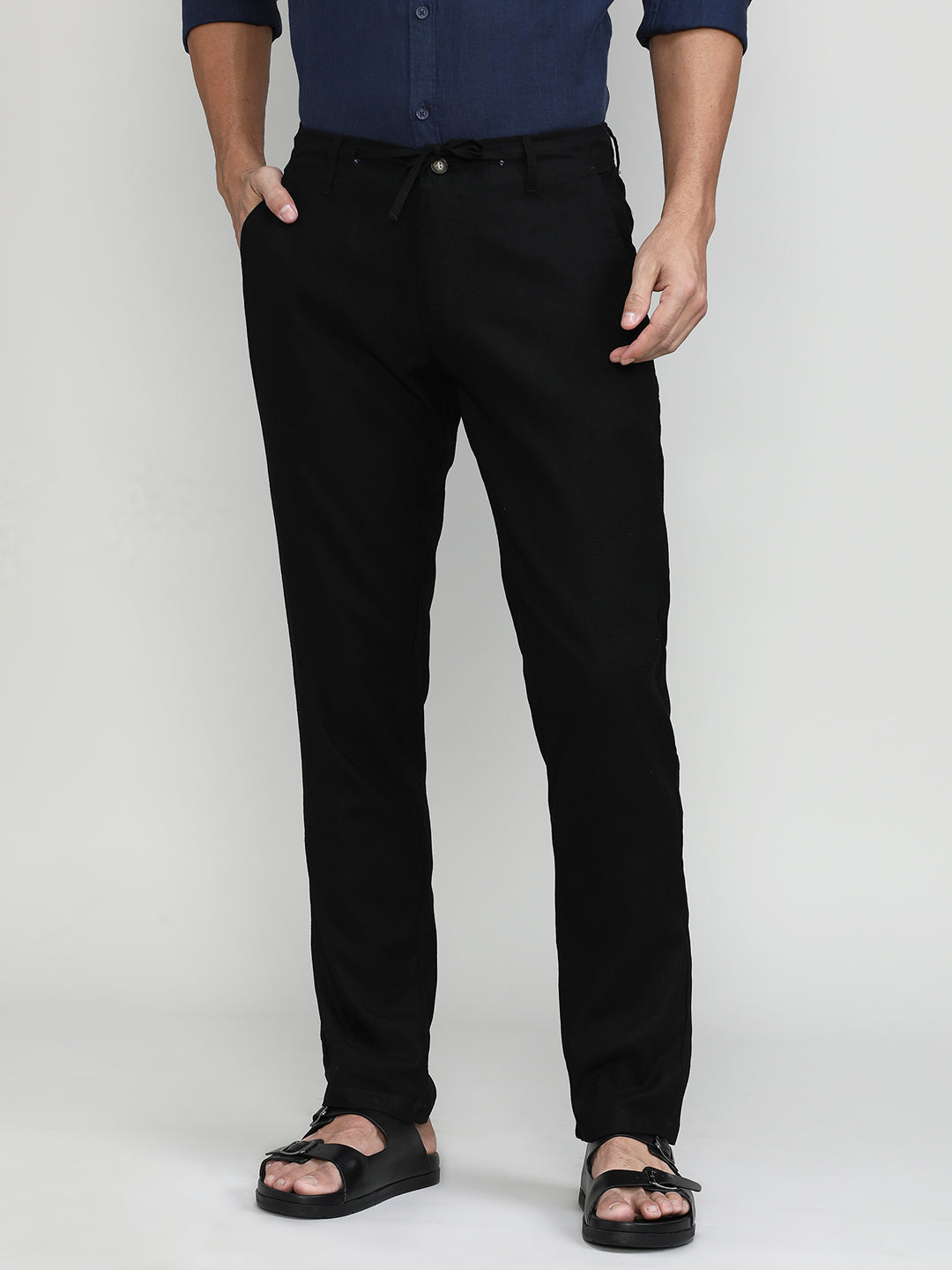 Black Cotton Travel Trousers Regular Fit