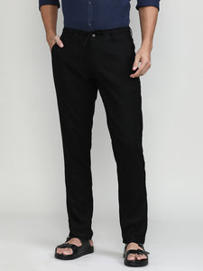 Black Cotton Travel Trousers Regular Fit