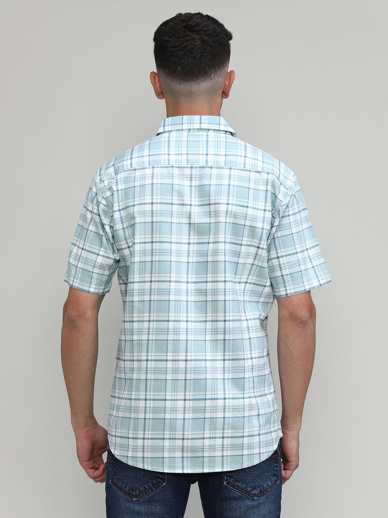 Pistachio Slim Fit Premuim Cotton Checks Shirt With Pocket