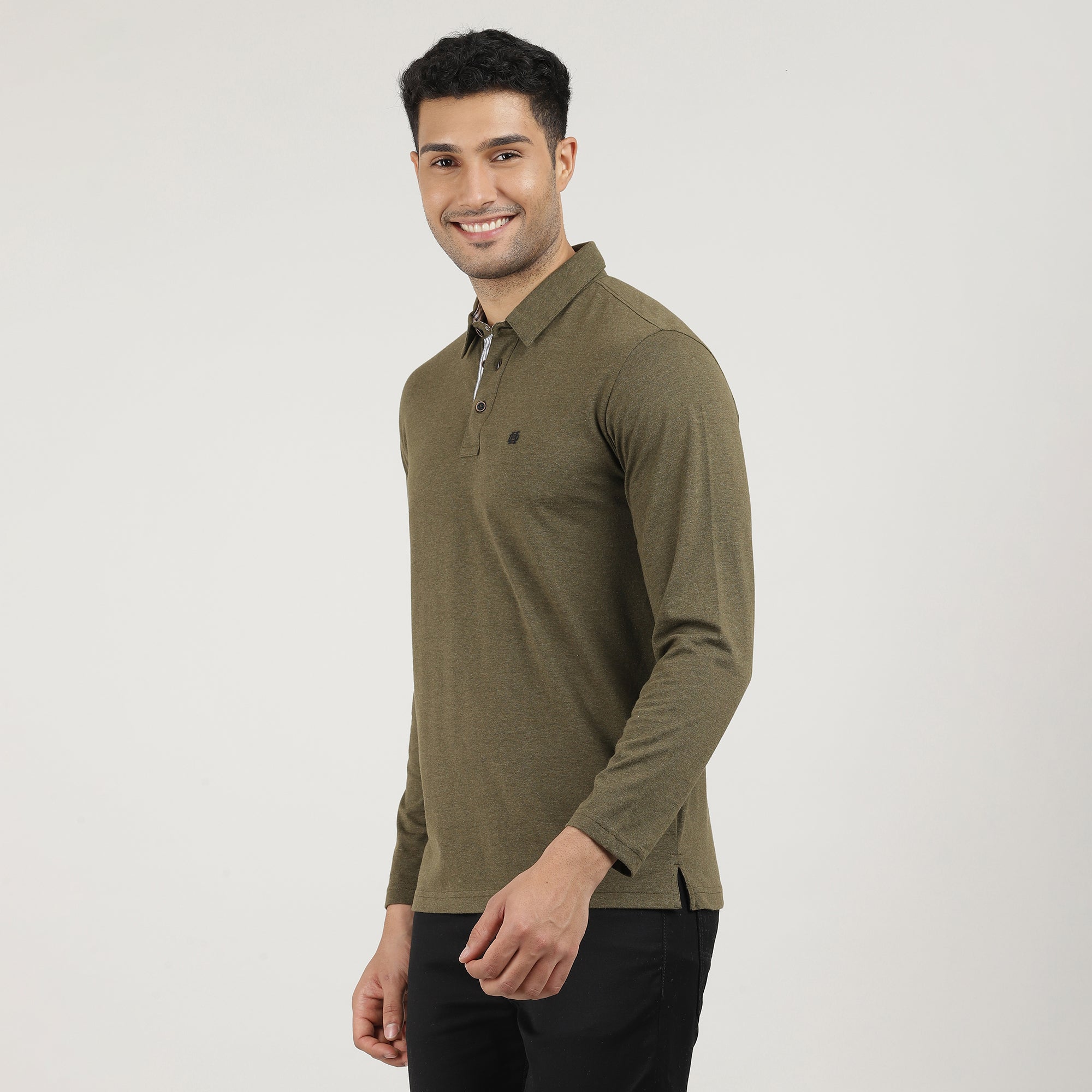 MELANGE OLIVE-FULL SLEEVES-POLO-TSHIRT-AW24