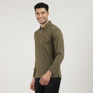 MELANGE OLIVE-FULL SLEEVES-POLO-TSHIRT-AW24