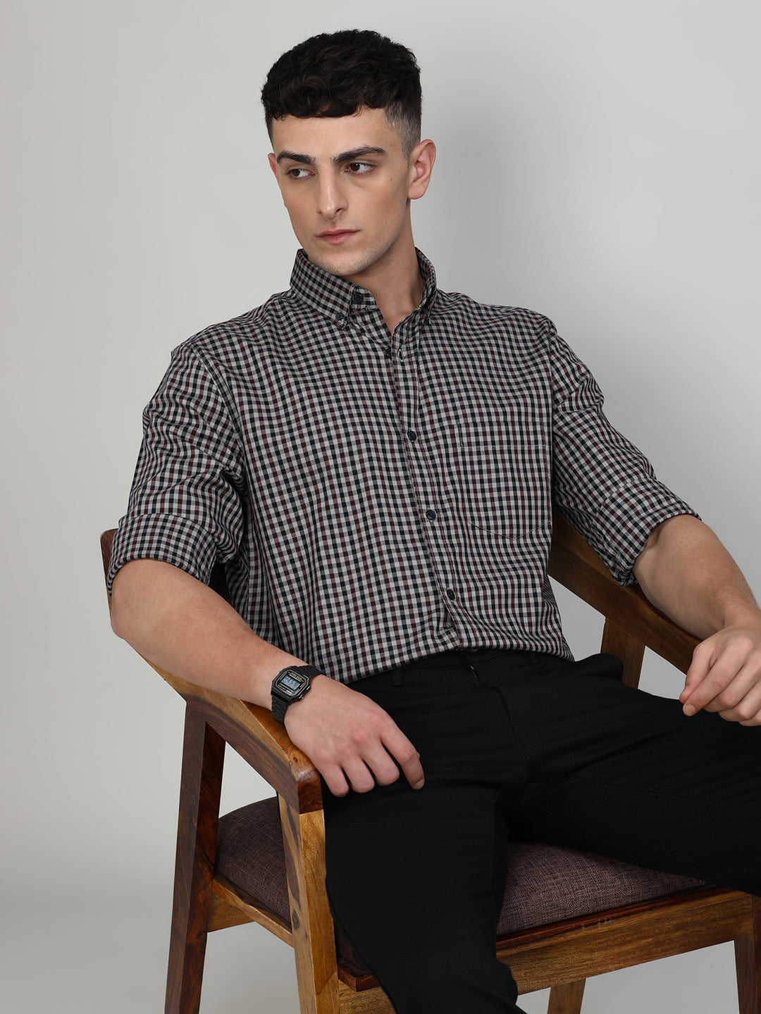 Exclusive Purple Collection Maroon Slim Fit Premium Cotton Checks Shirt