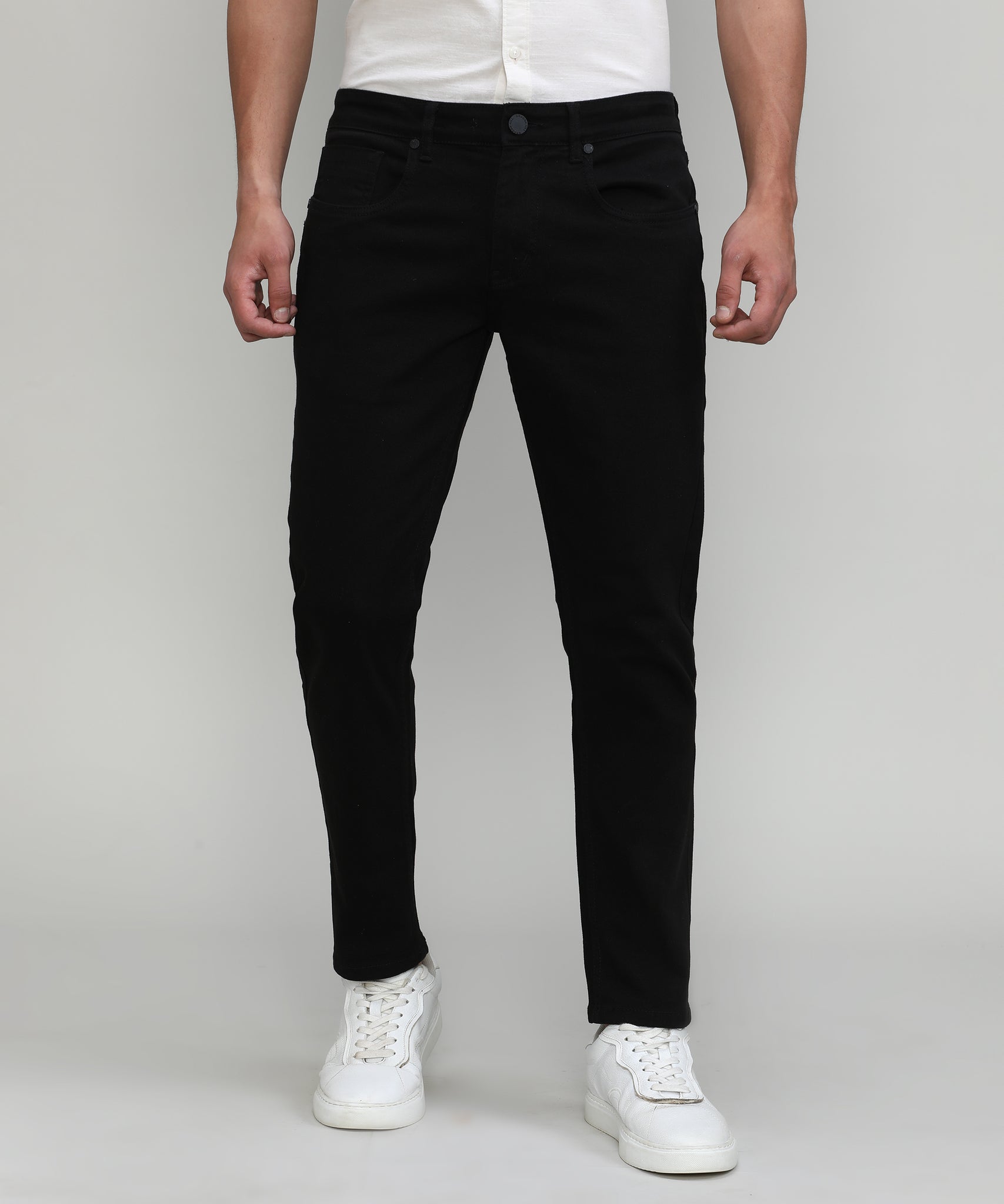 Jet Black Ankle Length Stretch Denim