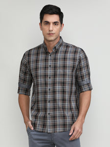 Wood Slim Fit Premuim Cotton Checks Shirt With Button Down Collar & Pocket