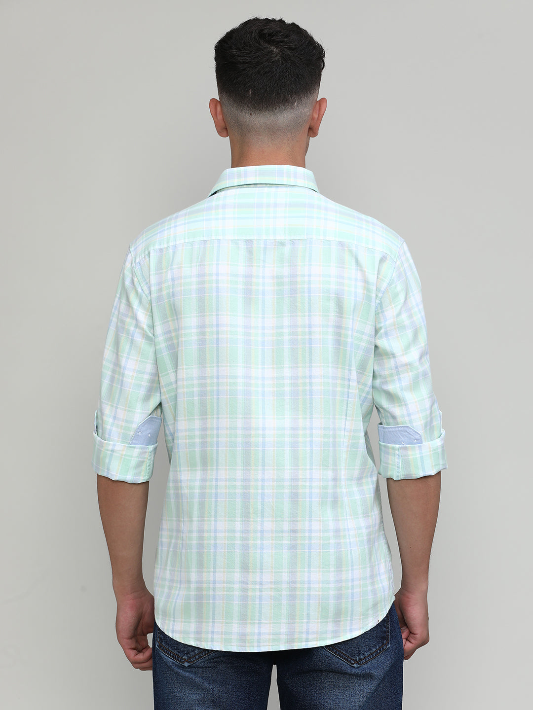 Fresh Mint Slim Fit Premuim Cotton Checks Shirt With Regular Pocket-SS25