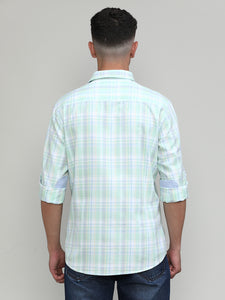 Fresh Mint Slim Fit Premuim Cotton Checks Shirt With Regular Pocket-SS25