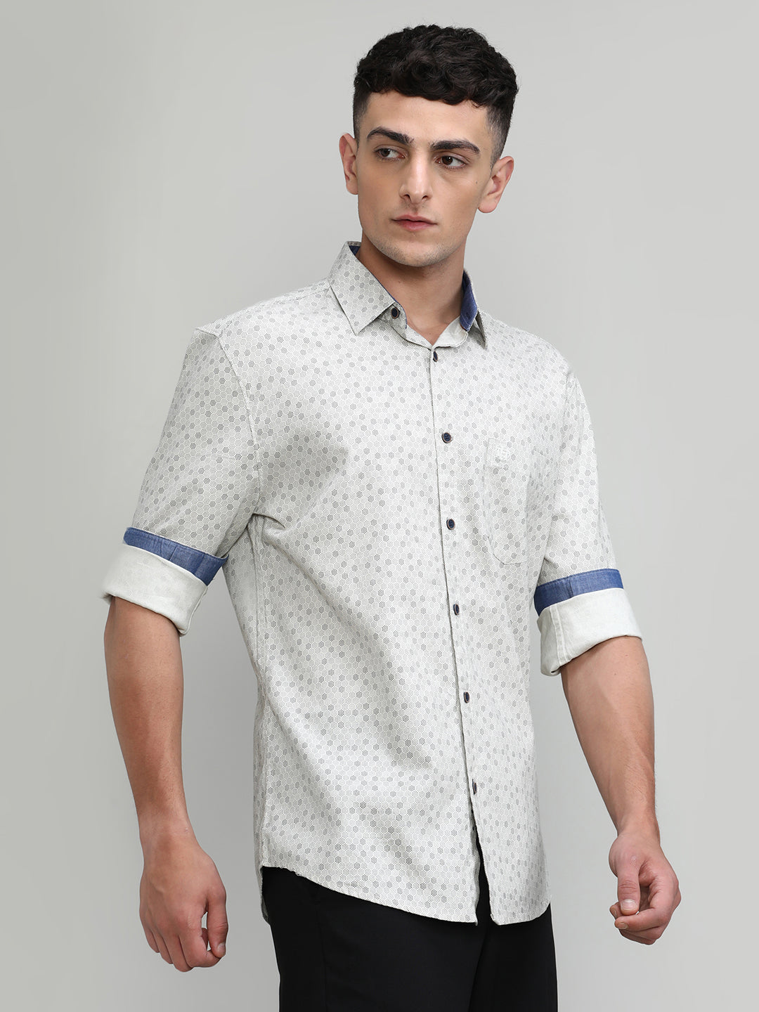 Beige Slim Fit Premium Cotton Printed Shirt With Pocket-SS25