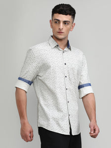 Beige Slim Fit Premium Cotton Printed Shirt With Pocket-SS25