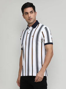 Snow Pique Cotton Lycra Stripes Polo T-shirt