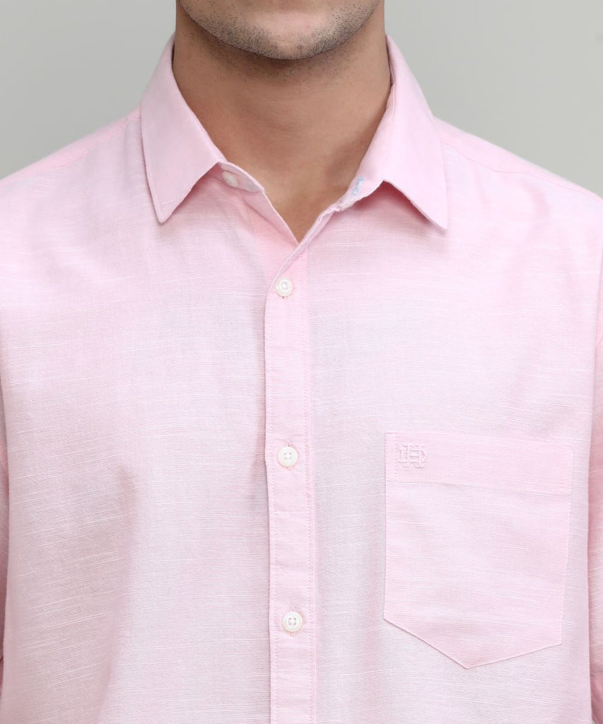 Baby Pink Slim Fit Premium Cotton Lycra Solid Shirt With Pocket