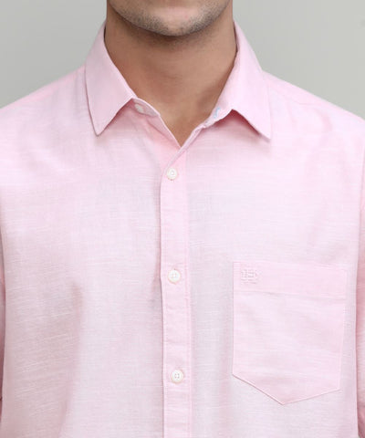 Baby Pink Slim Fit Premium Cotton Lycra Solid Shirt With Pocket