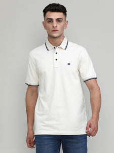Butter Cream Pique Cotton Lycra Solid Polo T-shirt