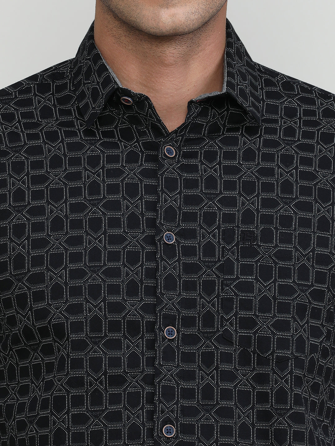Black Slim Fit Premuim Cotton Printed Shirt With Regular Collar & Pocket
