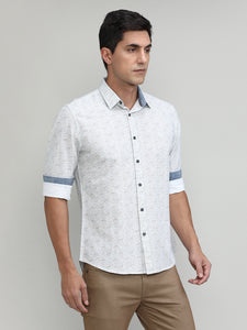 Light Grey Slim Fit Premuim Cotton Printed Shirt With Bone Collar