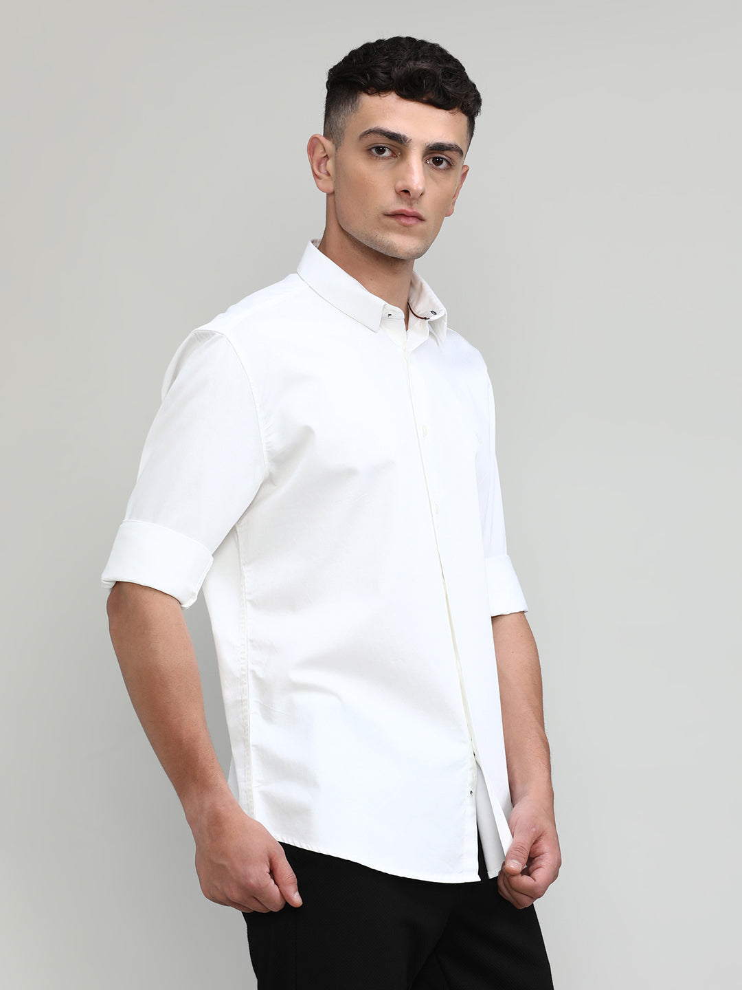 White Slim Fit Premium Cotton Solid Shirt -SS25