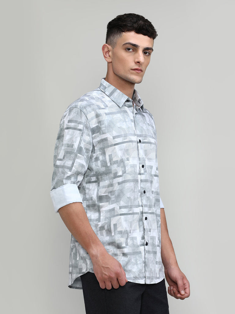 Lilac Slim Fit Premium Cotton Printed Shirt