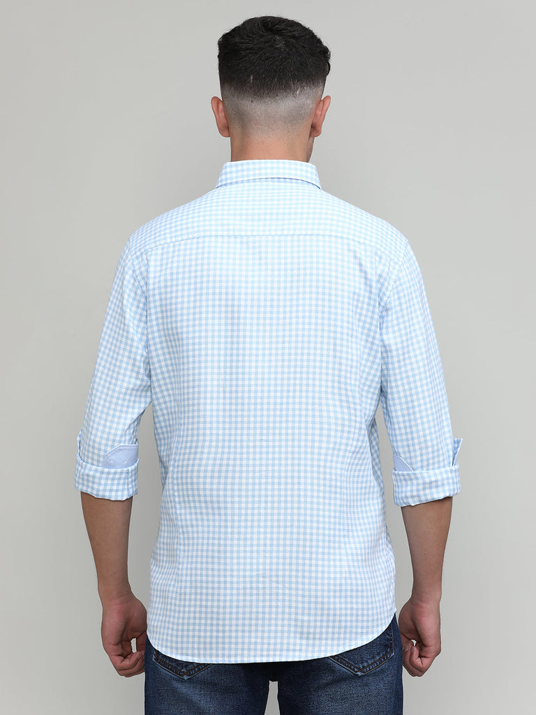 Sky Slim Fit Premuim Cotton Button Down Collar Checks Shirt