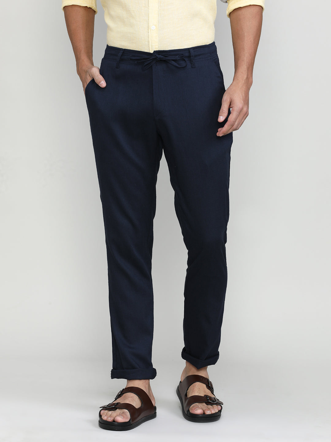 Navy Cotton Travel Trousers Regular Fit