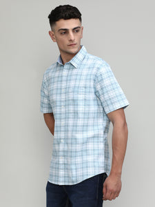 Sky Slim Fit Premuim Cotton Checks Shirt With Pocket-SS25
