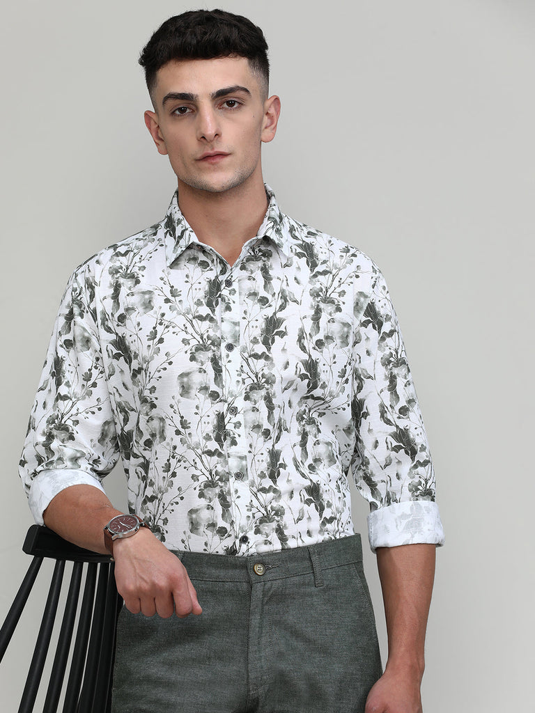 Green Slim Fit Premium Cotton Printed Shirt