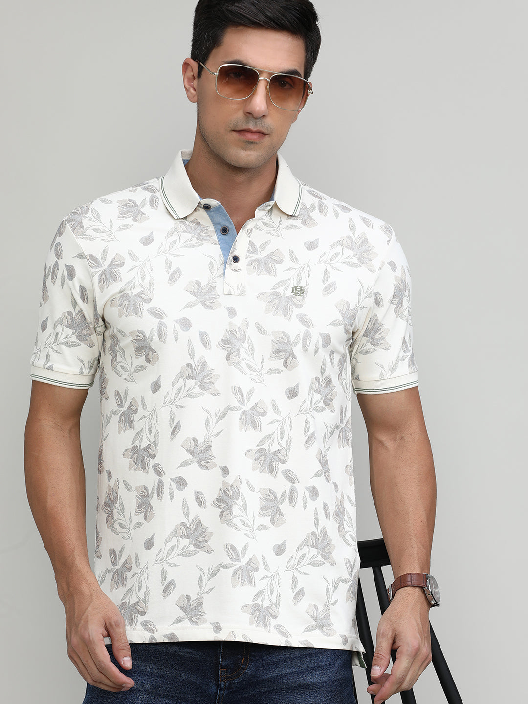 Sepia Pique Cotton Lycra Printed Polo T-shirt