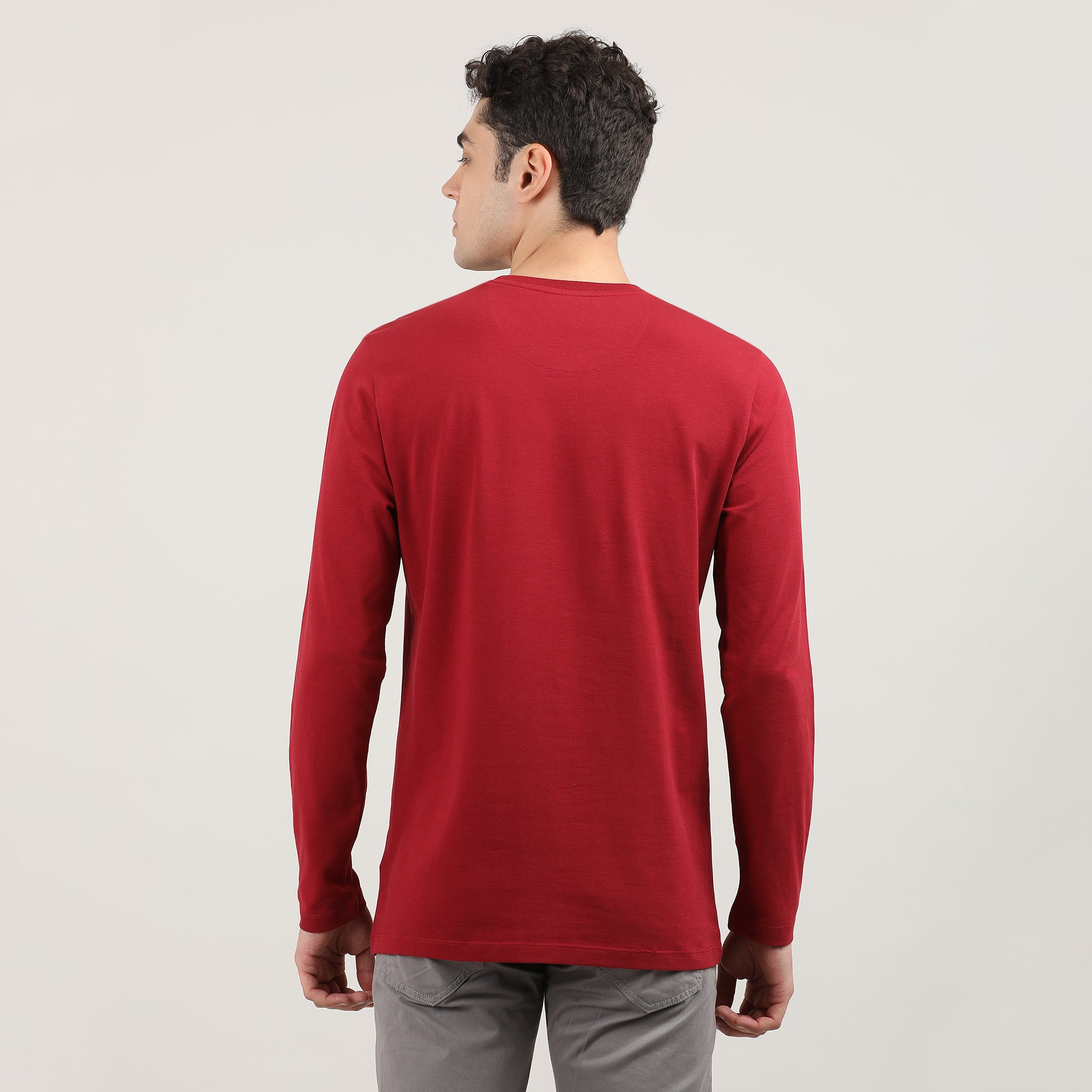 Maroon, Cord Lycra, Round Neck, Full Sleeves, Solid, Sweatshirt