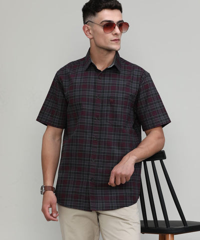 Wine Shade Slim Fit Premuim Cotton Checks Shirt With Pocket-SS25