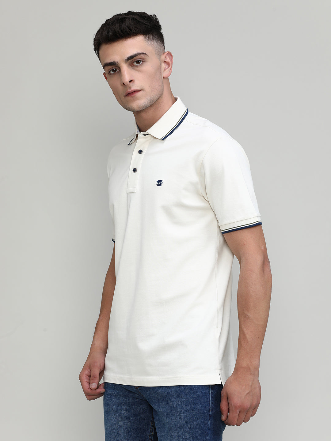 Butter Cream Pique Cotton Lycra Solid Polo T-shirt