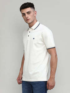 Butter Cream Pique Cotton Lycra Solid Polo T-shirt