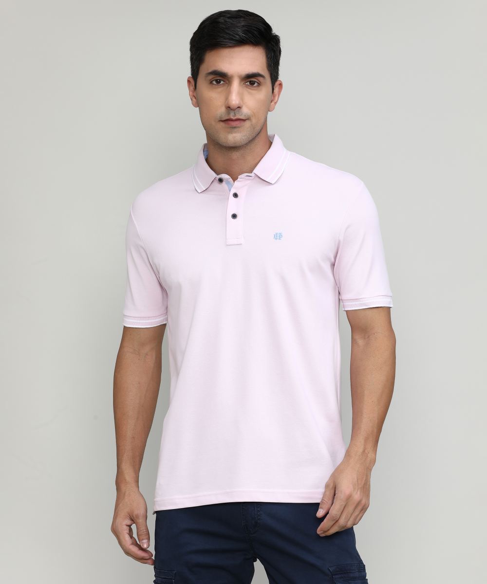 Lilac Snow Pique Cotton Lycra Solid Polo T-shirt