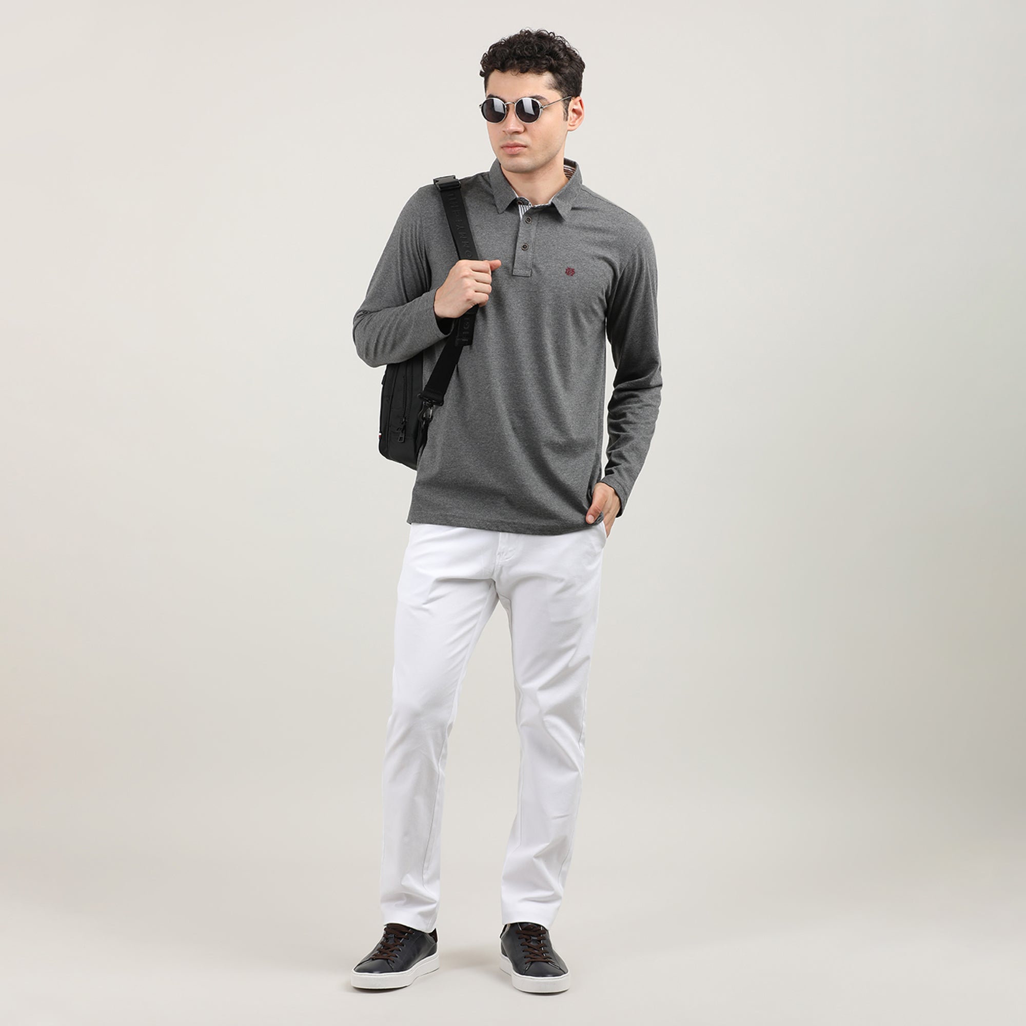 MELANGE ANTHRA-FULL SLEEVES-POLO-TSHIRT-AW24